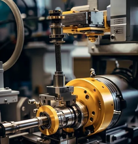A precision spindle and tooling assembly on a machine tool, shot close